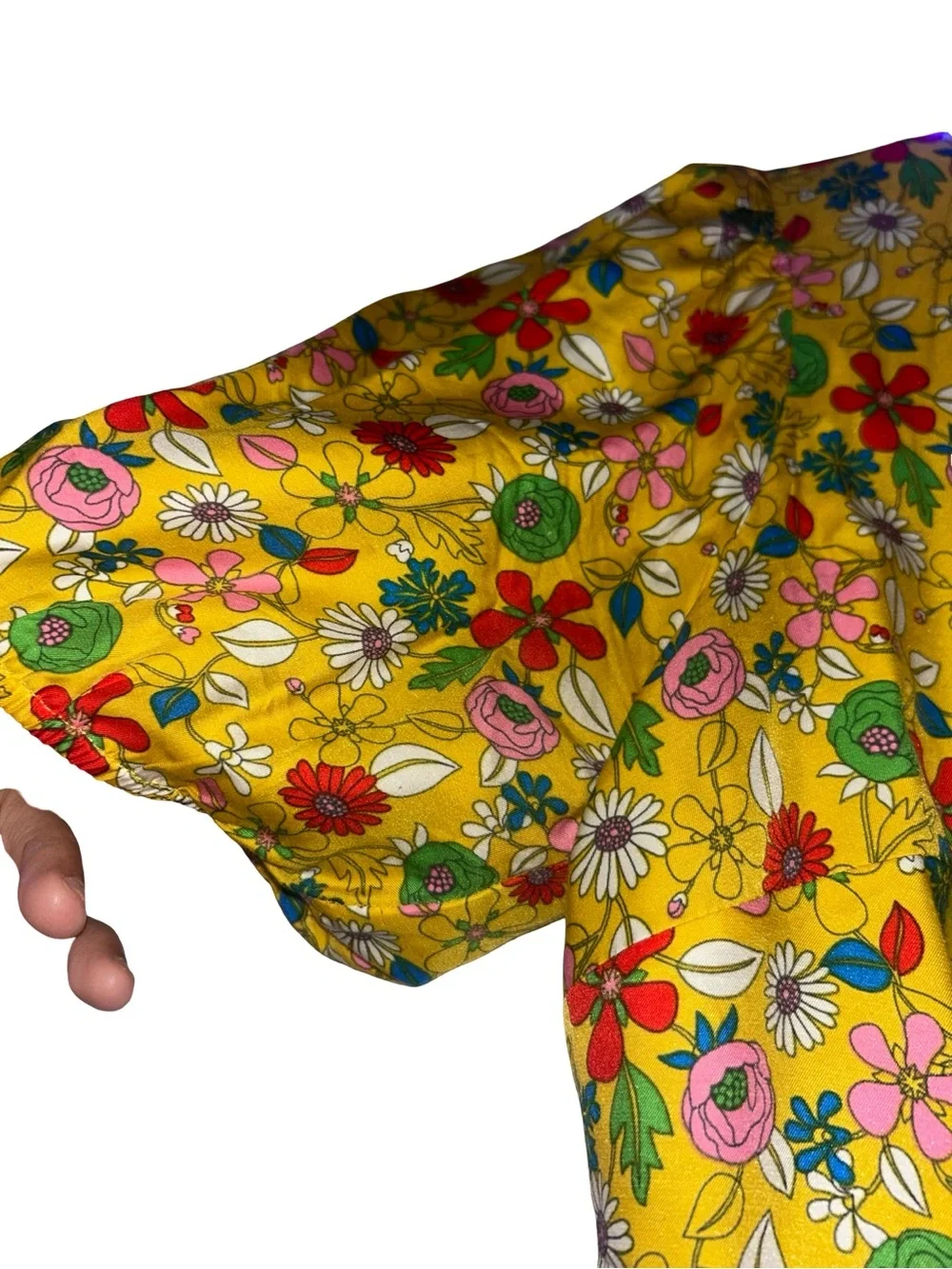Boden Mustard Floral Puff Sleeve Blouse | Retro Print